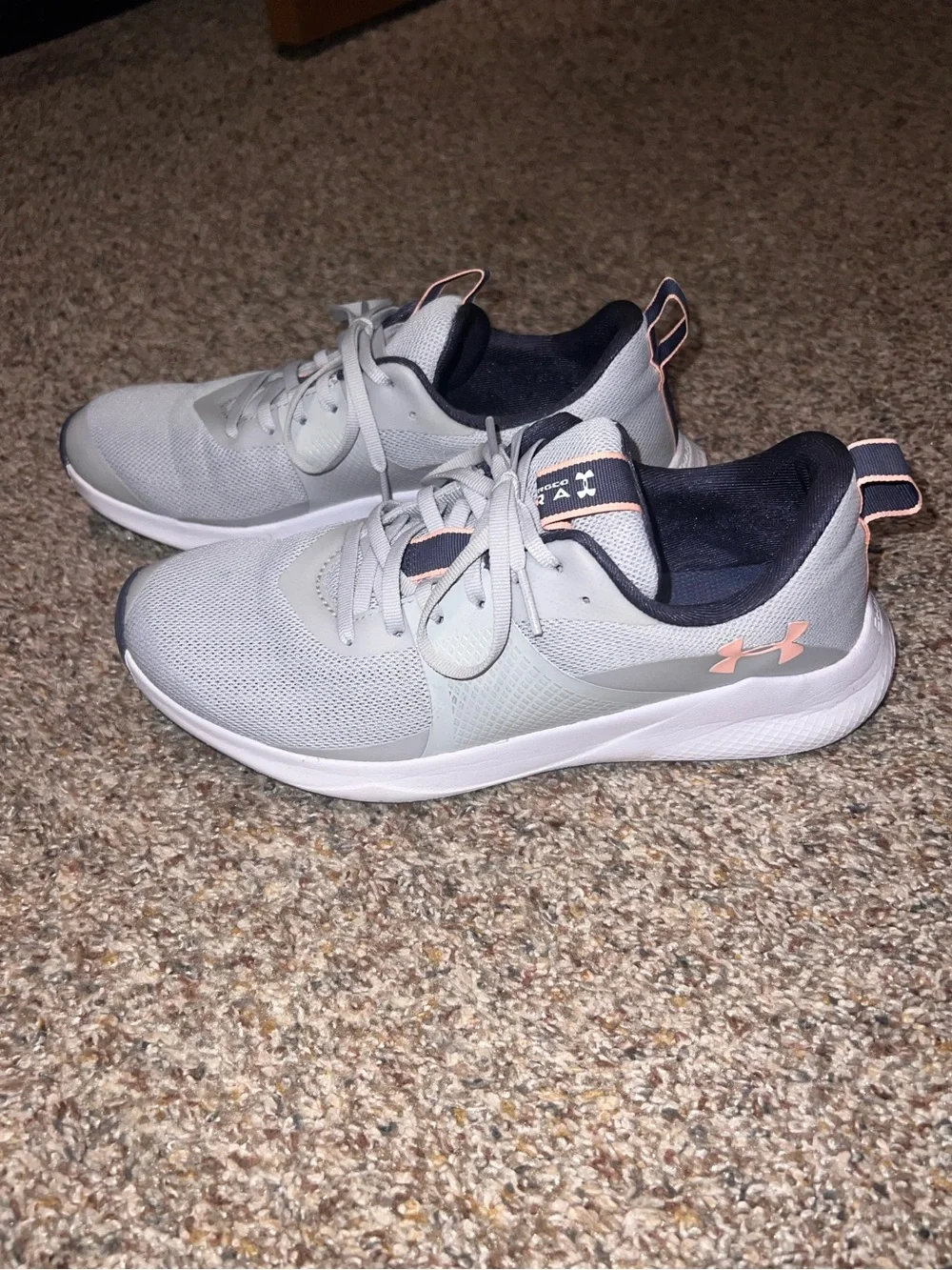 Under Armour Women’s Train Light Gray Athletic Sneakers with Pink Accents